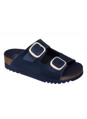 Scholl ILARY VELVET modré zdravotní pantofle